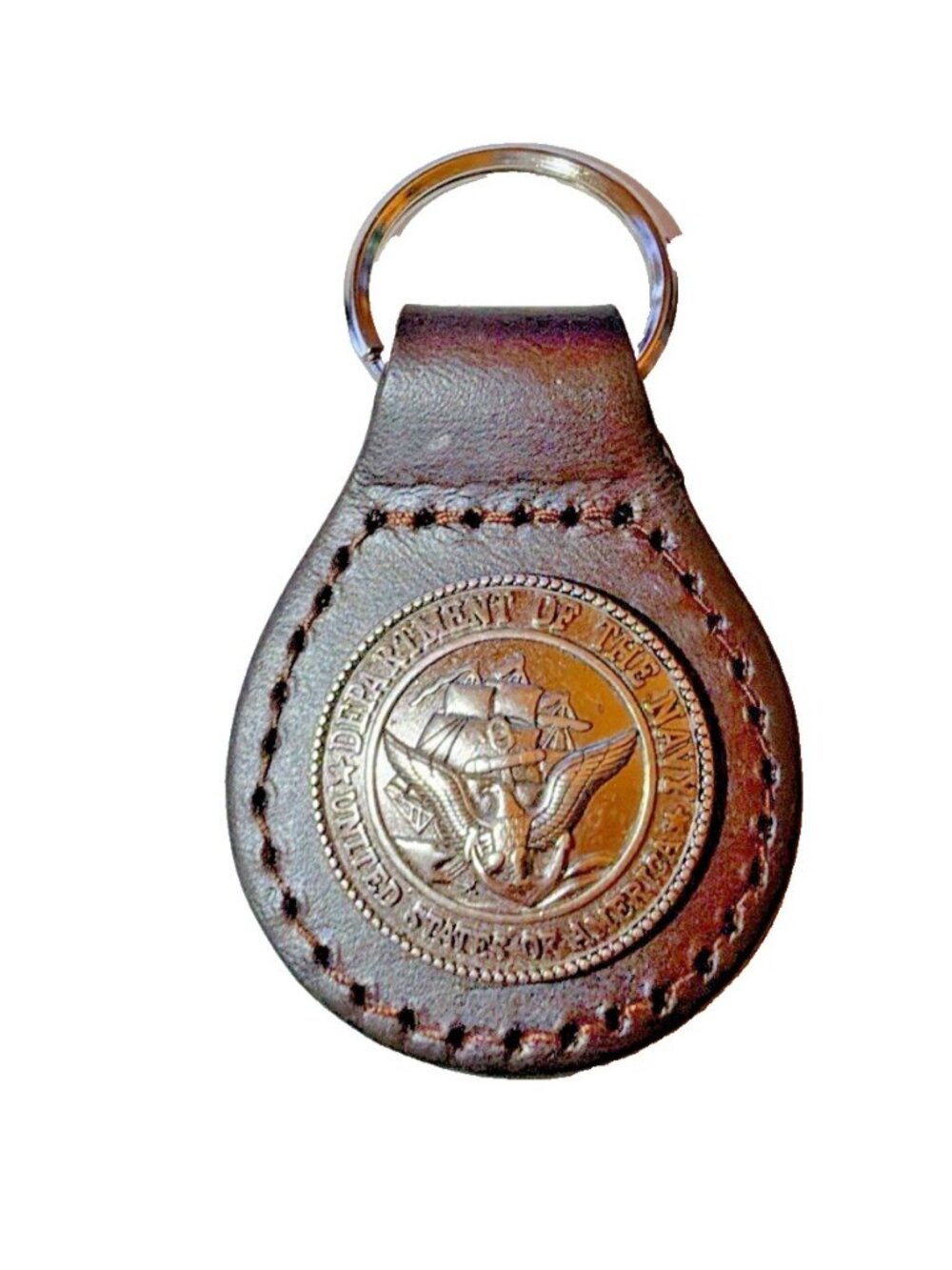 Dark Brown Leather U S Navy Military Concho Key Ring Chain NEW Unisex